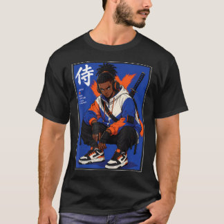 Black Anime Samurai Streetwear Afro T-Shirt