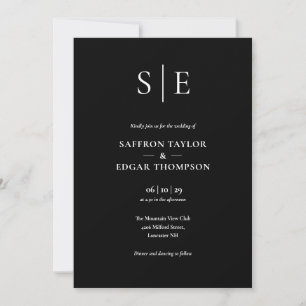 Black Ans White Monogram QR Code Wedding Invitation