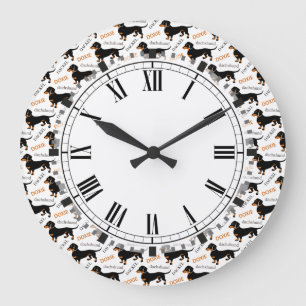 Black ansd Tan Smooth Coated Dachshund Pattern Large Clock