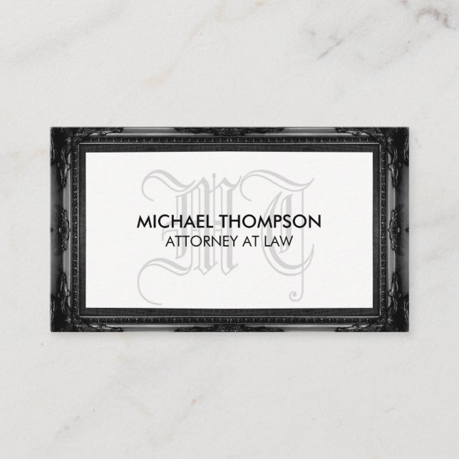 Black Antique Border Business Card (Front)