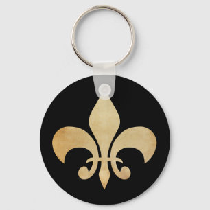 Black Antique Gold Fleur de Lis Key Ring