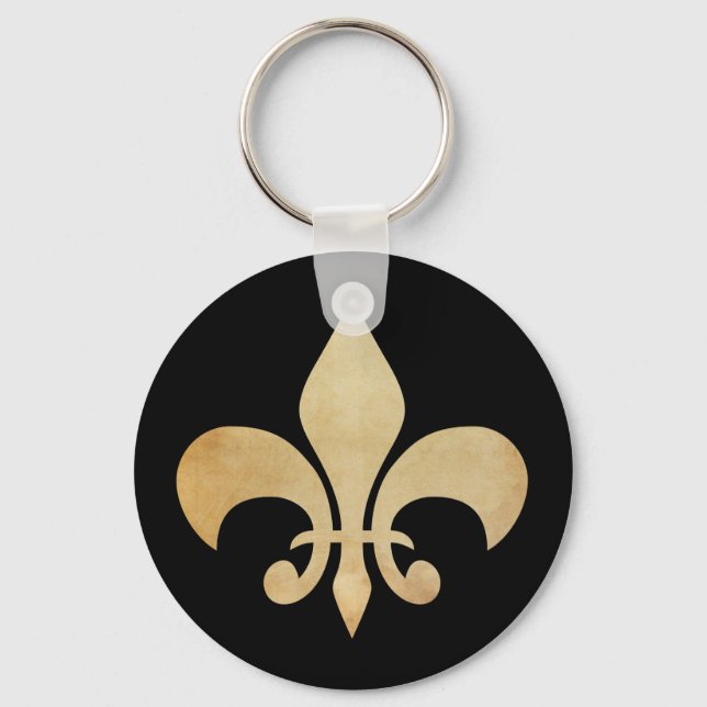 Black Antique Gold Fleur de Lis Key Ring (Front)