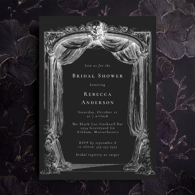 Black Antique Gothic Ornament Skull Bridal Shower Invitation (Creator Uploaded)