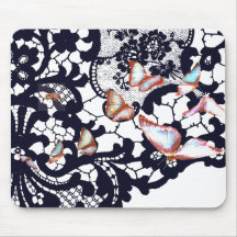 BLACK ANTIQUE LACE PATTERN BUTTERFLY MOUSE PAD