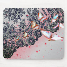 BLACK ANTIQUE LACE PATTERN MOUSE PAD