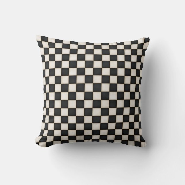 Black & Antique White Chequered Cushion (Front)