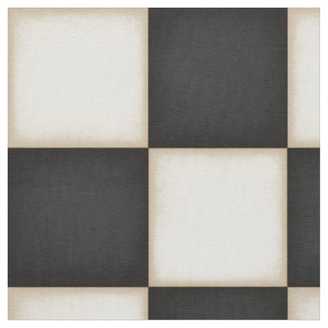 Black & Antique White Chequered (large scale) Fabric (Close Up)