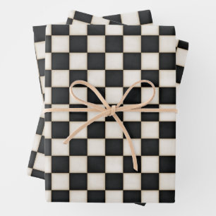 Black & Antique White Chequered Wrapping Paper Sheet