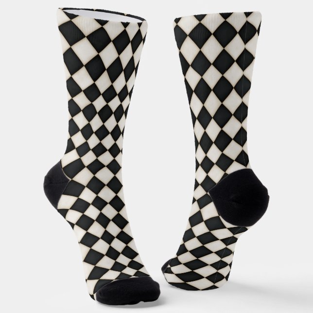 Black & Antique White Diamonds Socks (Angled)
