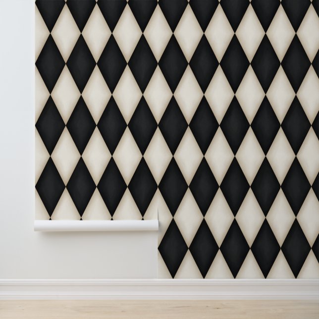 Black & Antique White Harlequin Wallpaper (Application)