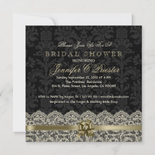 Black & Antique White Lace Bridal Shower Invite