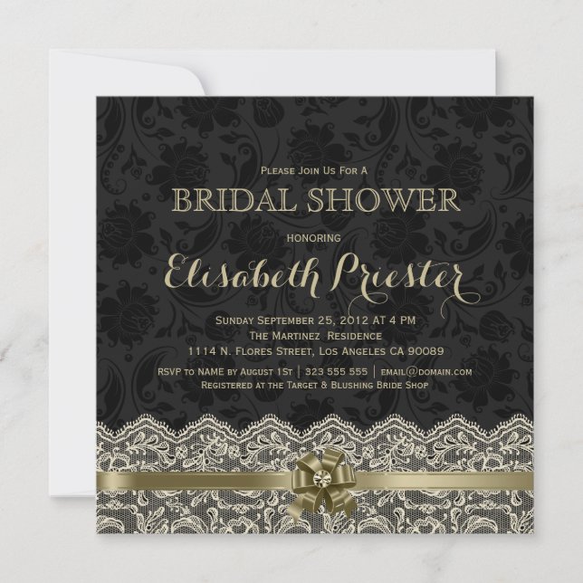 Black & Antique White Lace Bridal Shower Invite (Front)