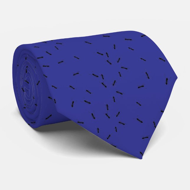 Black ants on blue neck tie (Rolled)