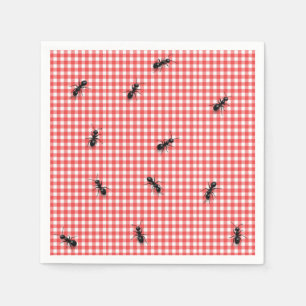 Black Ants on White and Red Gingham Napkin