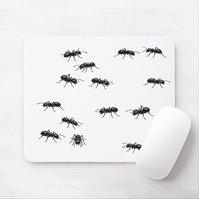 Black Ants on White Mouse Mat (With Mouse)