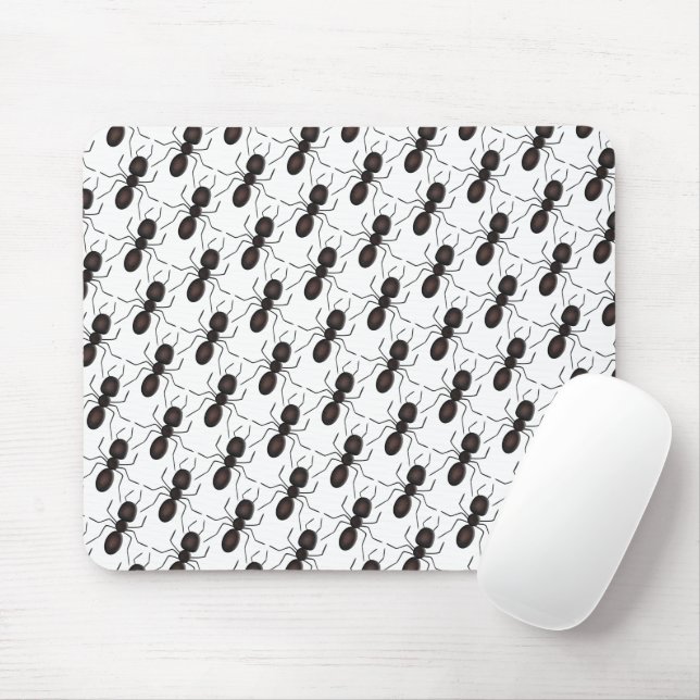 Black Ants On White  Mouse Mat (With Mouse)