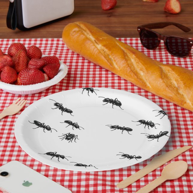Black Ants on White Paper Plate (Picnic)
