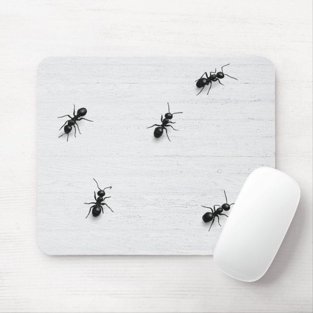Black Ants on Whitewashed Wood Mouse Mat (With Mouse)
