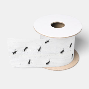 Black Ants on Whitewashed Wood Satin Ribbon