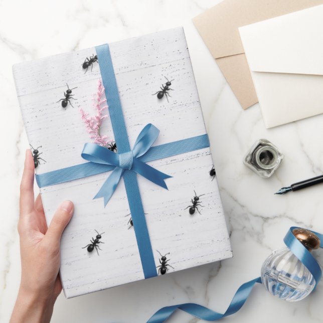 Black Ants on Whitewashed Wood Wrapping Paper (Gifting)