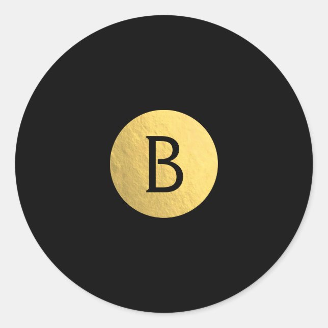 Black (any colour) Gold Foil Modern Monogram Chic Classic Round Sticker (Front)