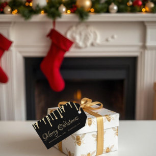 Black apiary Christmas tag gold dripping honey