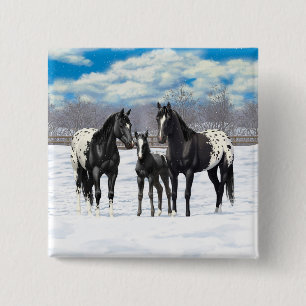 Black Appaloosa Horses In Snow 15 Cm Square Badge