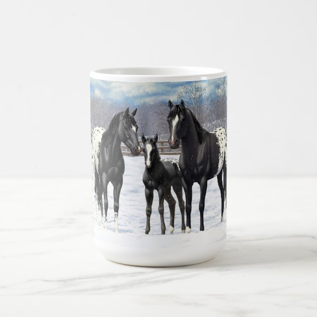Black Appaloosa Horses In Snow Coffee Mug (Center)