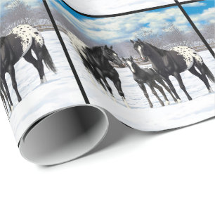 Black Appaloosa Horses In Snow Wrapping Paper