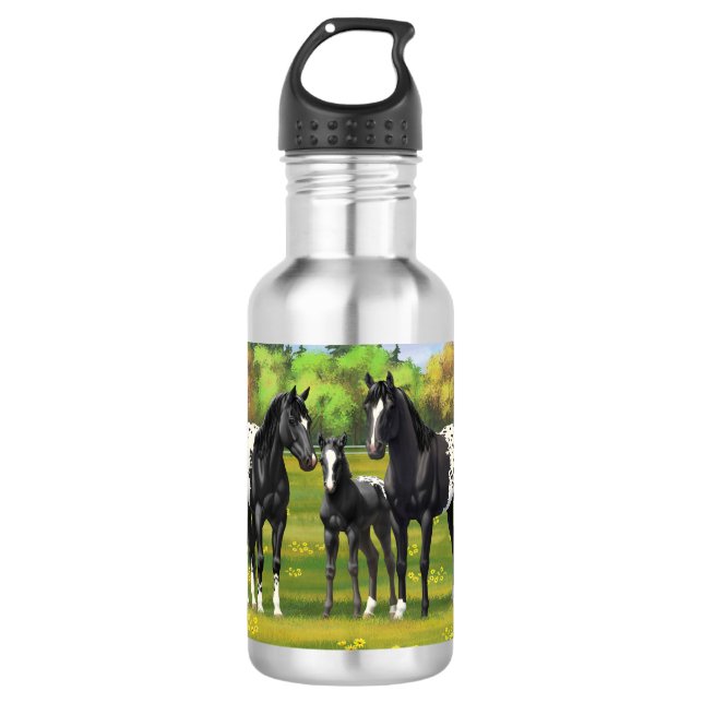 Black Appaloosa Horses In Summer Pasture 532 Ml Water Bottle (Front)