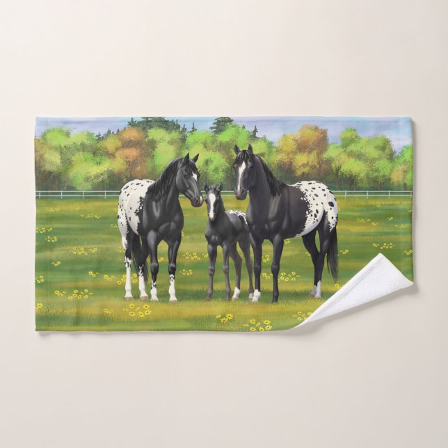 Black Appaloosa Horses In Summer Pasture Bath Towel Set (Hand Towel)