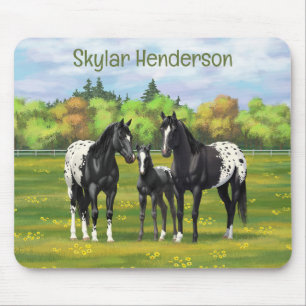 Black Appaloosa Horses In Summer Pasture Mouse Mat