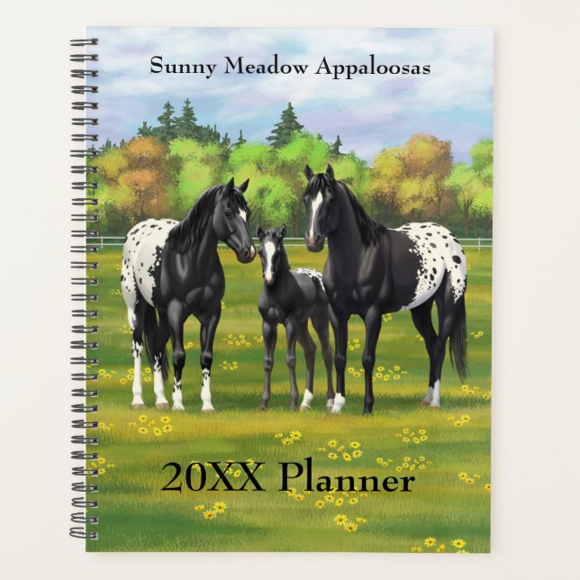Black Appaloosa Horses In Summer Pasture Planner (Front)