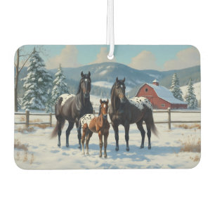 Black Appaloosa Horses on a Farm in Winter Car Air Freshener