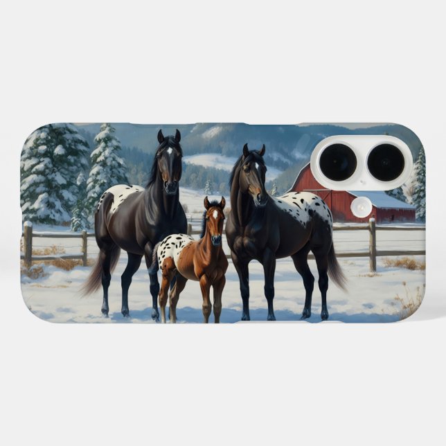 Black Appaloosa Horses on a Farm in Winter Case-Mate iPhone Case (Back (Horizontal))