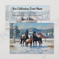 Black Appaloosa Horses on a Farm in Winter