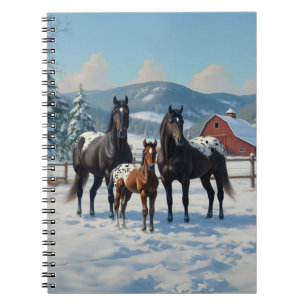 Black Appaloosa Horses on a Farm in Winter Notebook