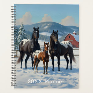 Black Appaloosa Horses on a Farm in Winter Planner