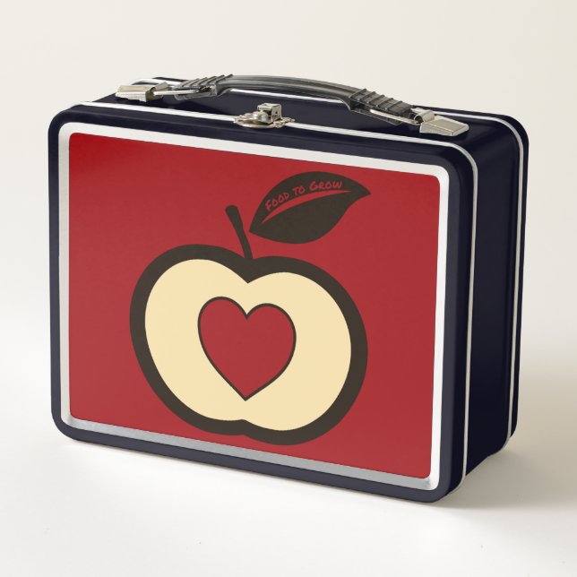 Black Apple + Red Heart Logo Food to Grow Metal Lunch Box (Front)