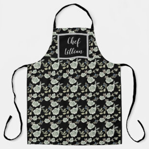 Black Apron with Grey Floral Print Custom