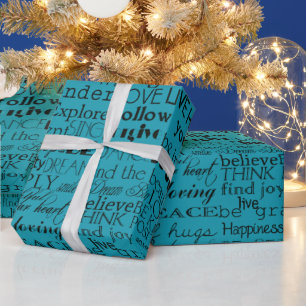 Black Aqua Blue Inspirational Words Wrapping Paper