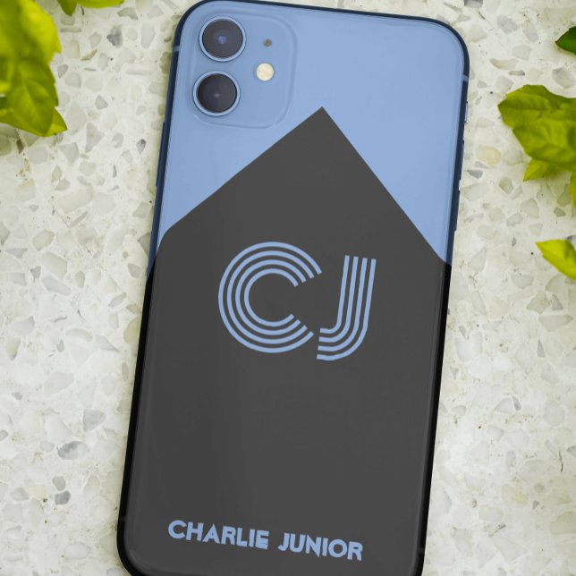 black & aqua blue Monogrammed initials Minimalist  Case-Mate iPhone Case (Creator Uploaded)