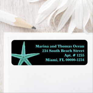 Black Aqua Blue Starfish Custom Address Labels