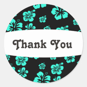 Black & Aqua Hibiscus Flower Floral Party Sticker
