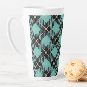 Black Aqua Plaid Pattern  Latte Mug