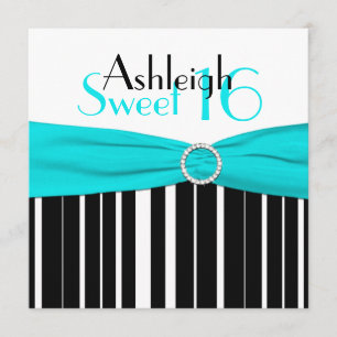Black, Aqua, White Sweet Sixteen Invitation