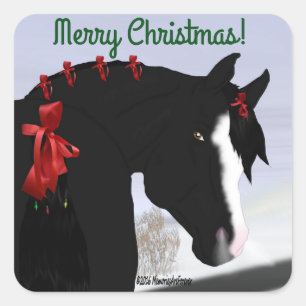 Black Arabian Horse Christmas Square Sticker