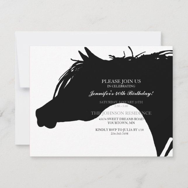 Black Arabian Horse Head Birthday Party Invitation (Front)