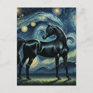 Black Arabian Horse in Van Gogh Starry Night Postcard