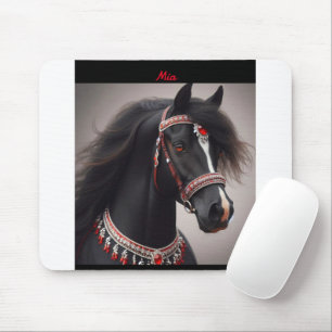 Black Arabian Horse Portrait Mouse Mat